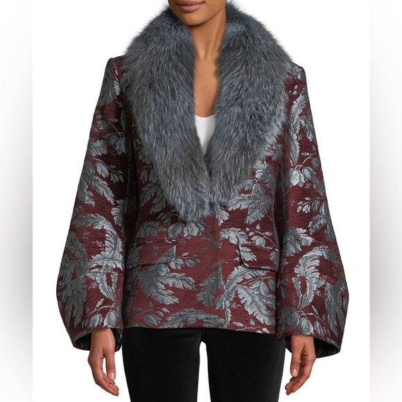 Courtney Jacquard Single-Button Jacket w/ Fox Fur Collar - Picture 2 of 7